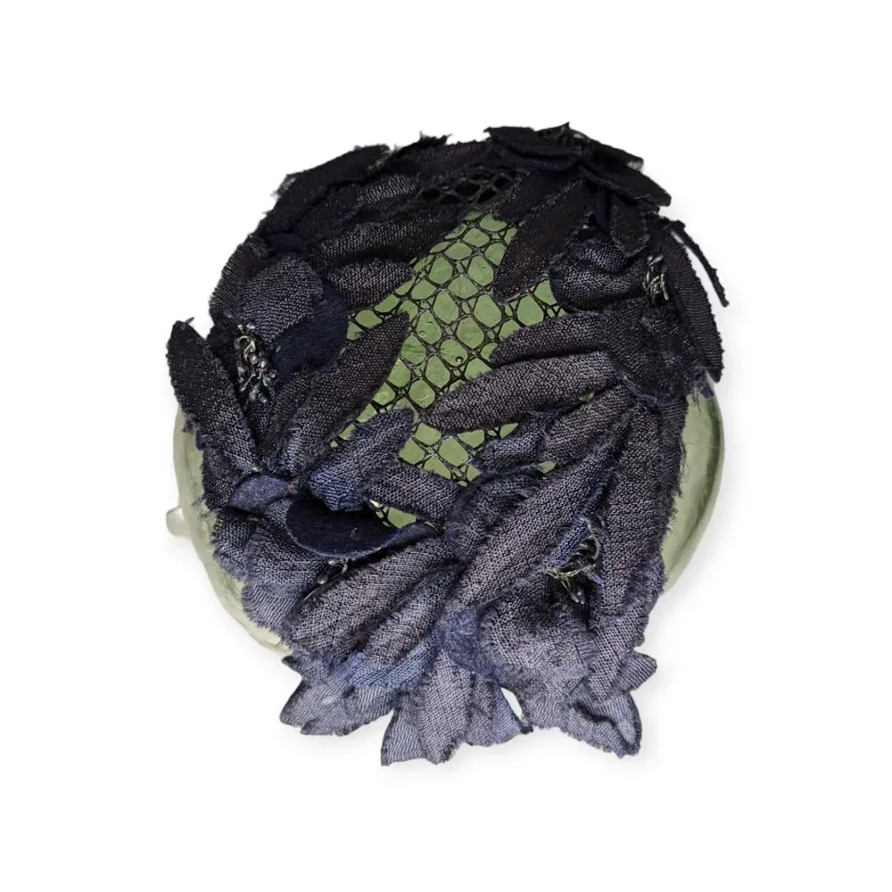 Vintage Faux Feathers Navy Blue Pinch Hat - Picture 6 of 8